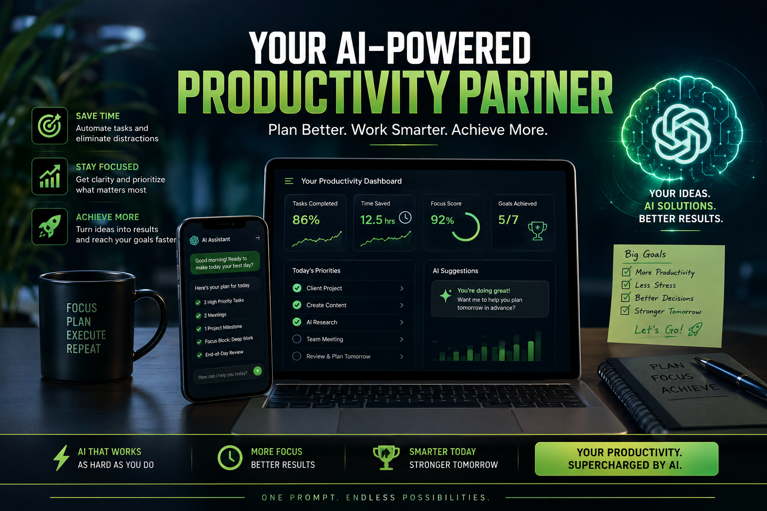 Your AI-powered productivity partner — dashboard, phone assistant and focused workspace